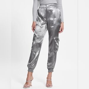 Guess Soundwave Textured Satin Cargo Pants Gunmetal Sz Med New